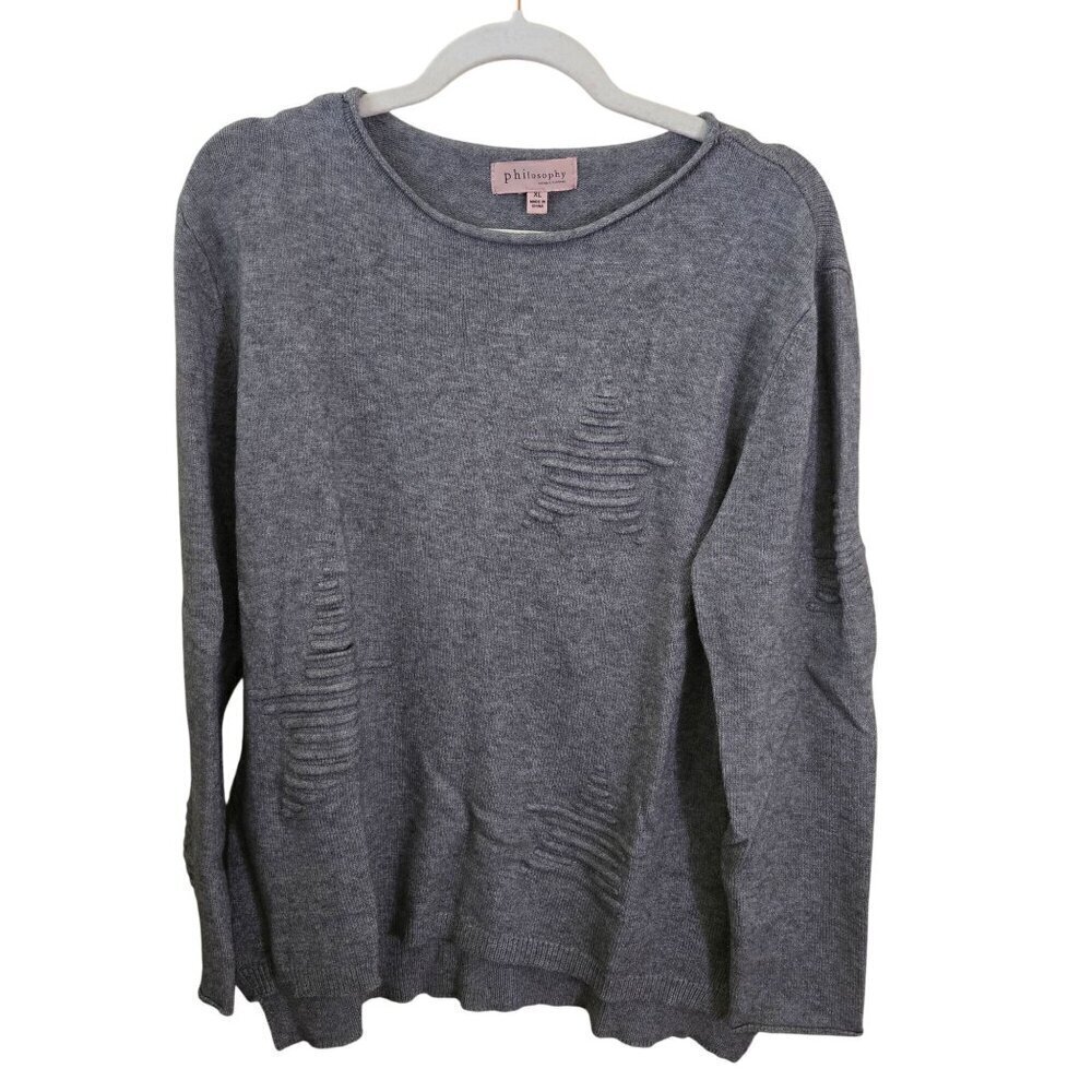 Philosophy Gray Knit 3D Star Detail Scoop Neck Sweater Size XL